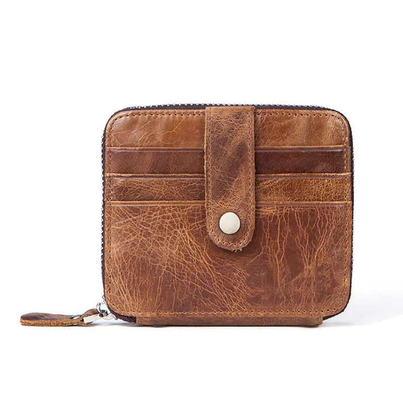 

New brand men Coin Purse Genuine Leather Card package Short grain retro-decorated square Card & ID Holders with natural lines