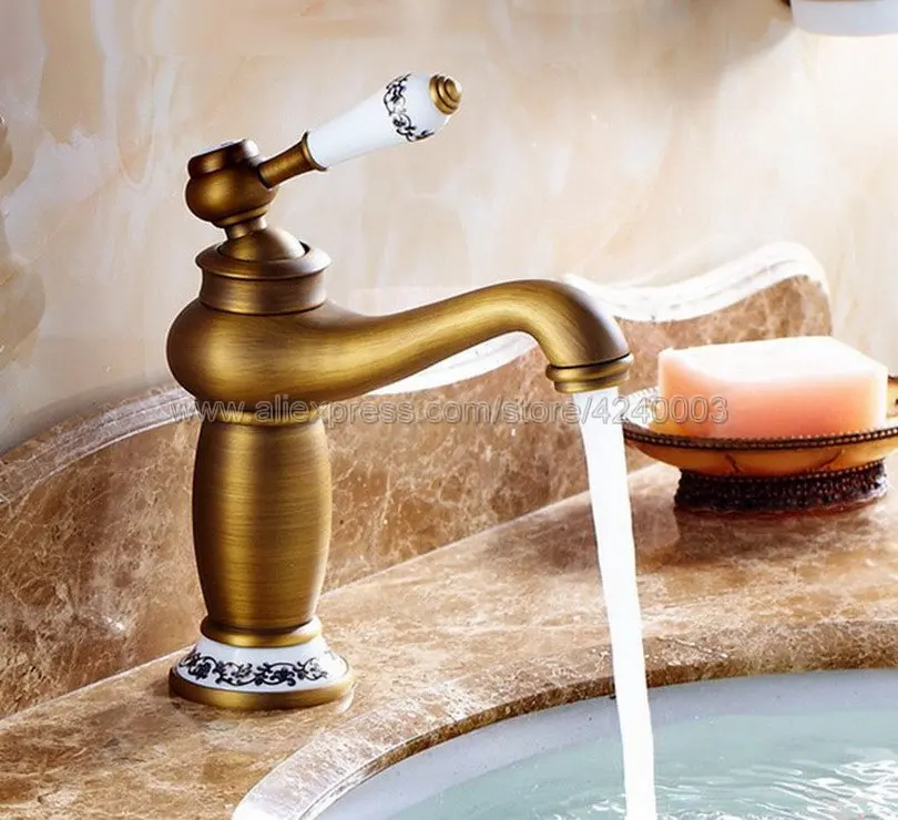 Basin Faucets  Bathroom Faucet Ceramic Single handle Basin Mixer Tap Bath Antique Faucet Brass Sink Water Knf503