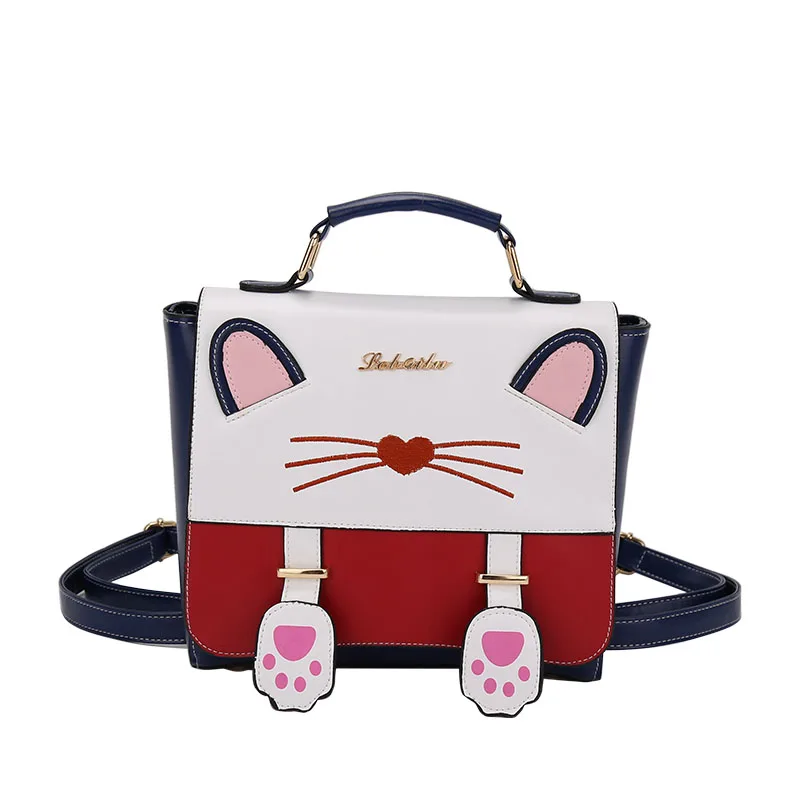 Cute Cat Backpack School Women Pu Leather Backpacks for Teenage Girls Funny Cats Ears  Shoulder Bags