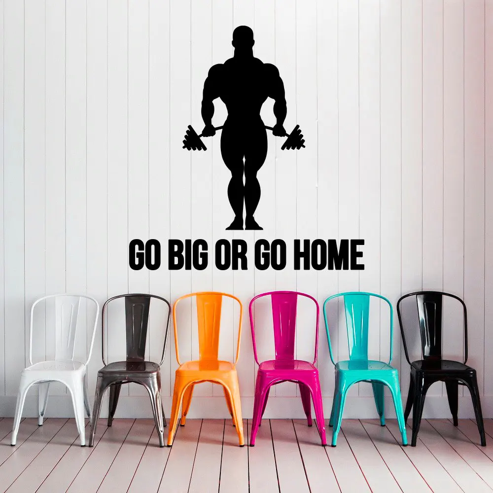 

Quote Go Big Or Home Wall Decals Sport Bodybuilder Mural Gym Vinyl Sticker Removable Interior Art Decor Living Room Decal YO-146