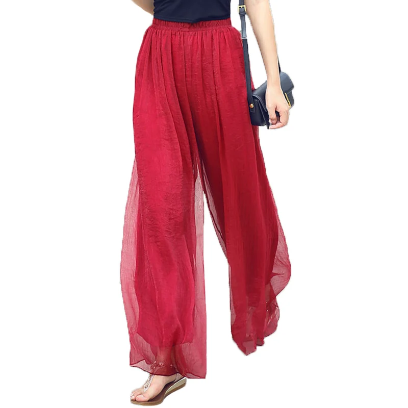 

2018 Summer Slim Fluid Wide Leg Pants Female Trousers Fancy Plus Size High Wide-Leg Pants Feet Straight Casual Boot Cut