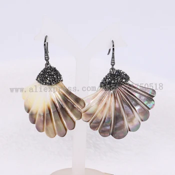 

Natural Shell earrings carved fan shape earrings abalone dangle earrings drop earrings Gems stone jewelry 995