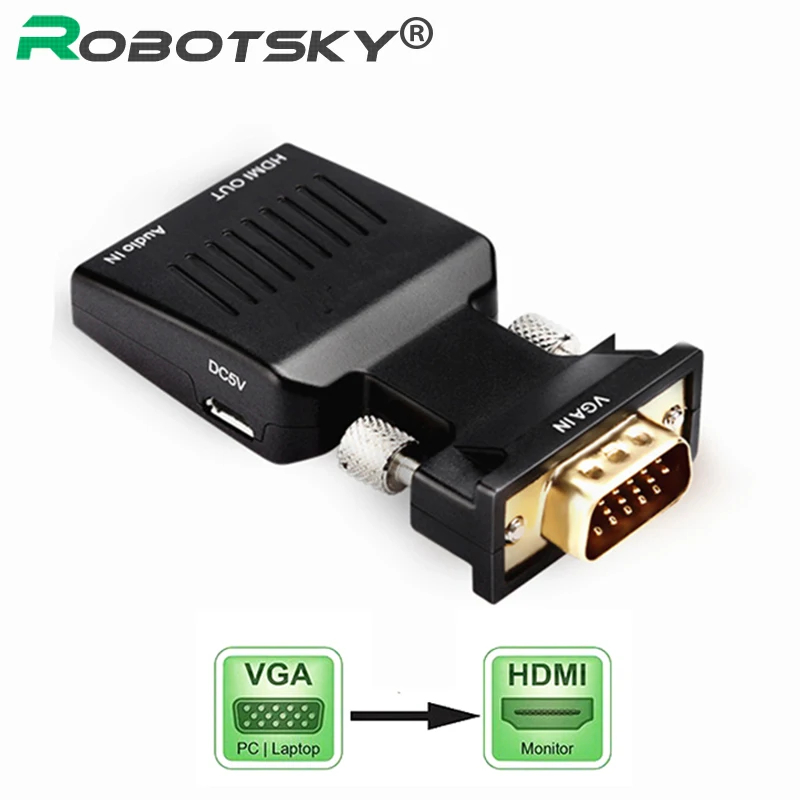 VGA الذكور إلى HDMI شاحن أنثي مع 3.5mm إخراج الصوت 1080 P HDTV AV محول كابل للكمبيوتر دفتر العارض مراقب