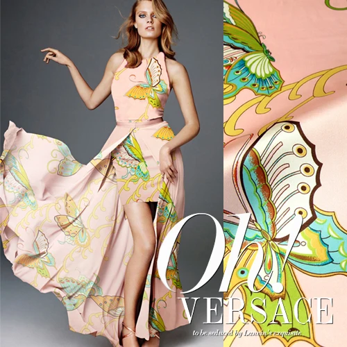 

114cm wide 16.5mm big butterfly print pink mulberry silk crepe satin plain fabric for shirt clohtes dress cheongsam 758