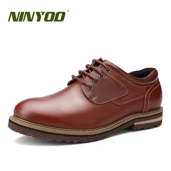 

NINYOO Autumn Flat Pointed Toe Dress Men Genuine Leather Shoes 36 37 Business Flats EVA Rubber Casual Shoes Plus Size47 48 49 50