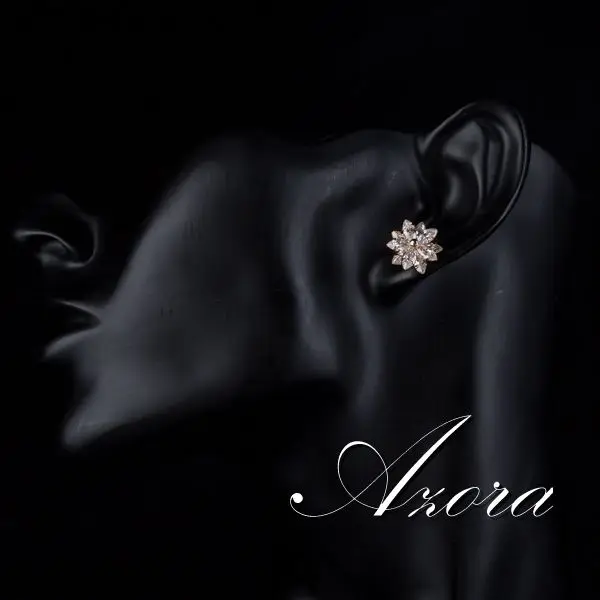 Azora, золотые цветок лотоса с 10 шт. Одежда высшего качества серьги с цирконием кубической огранки TE0139