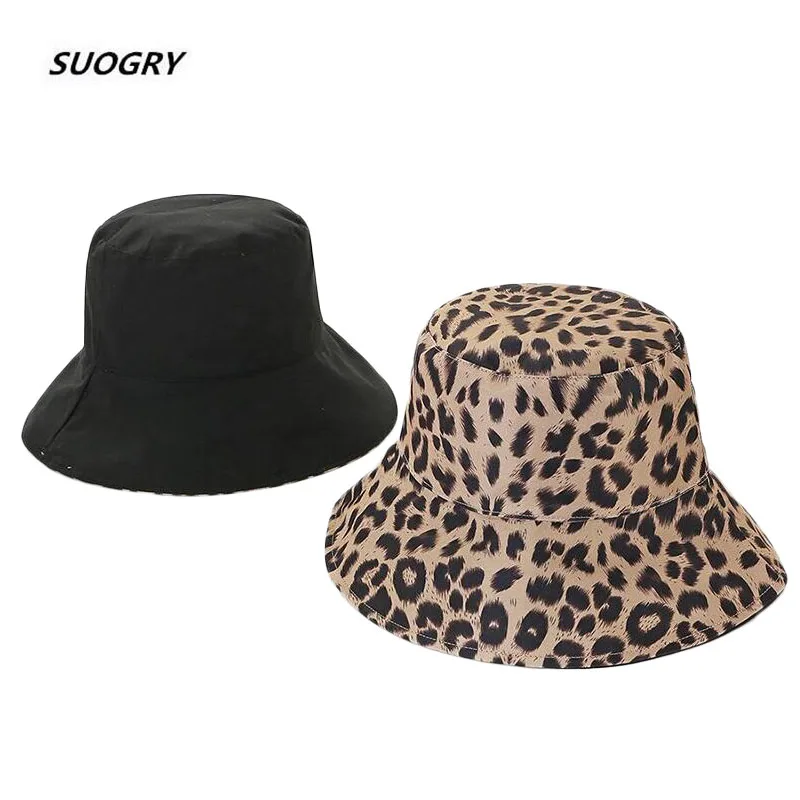 

SUOGRY 2019 New Fashion Summer Reversible Cappello Pescatore Leopard Fisherman Caps Bucket Hats For Womens Ladies