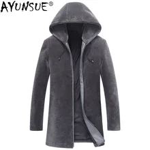 AYUNSUE шуба из натуральной овчины с капюшоном Длинные куртки зимняя куртка мужская шерсть шуба размера плюс пальто AW9941 MY759