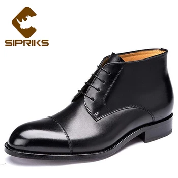 

Sipriks Italian Handmade Black Ankle Boots Mens Brown Genuine Leather Boots Boss Work Boots Elegant Grooms Wedding Boots 2017