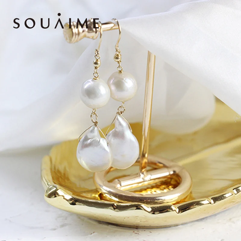 

SOUAIME Jewelry Stud Earrings For Wedding Elegant Natural Freshwater Baroque Pearl