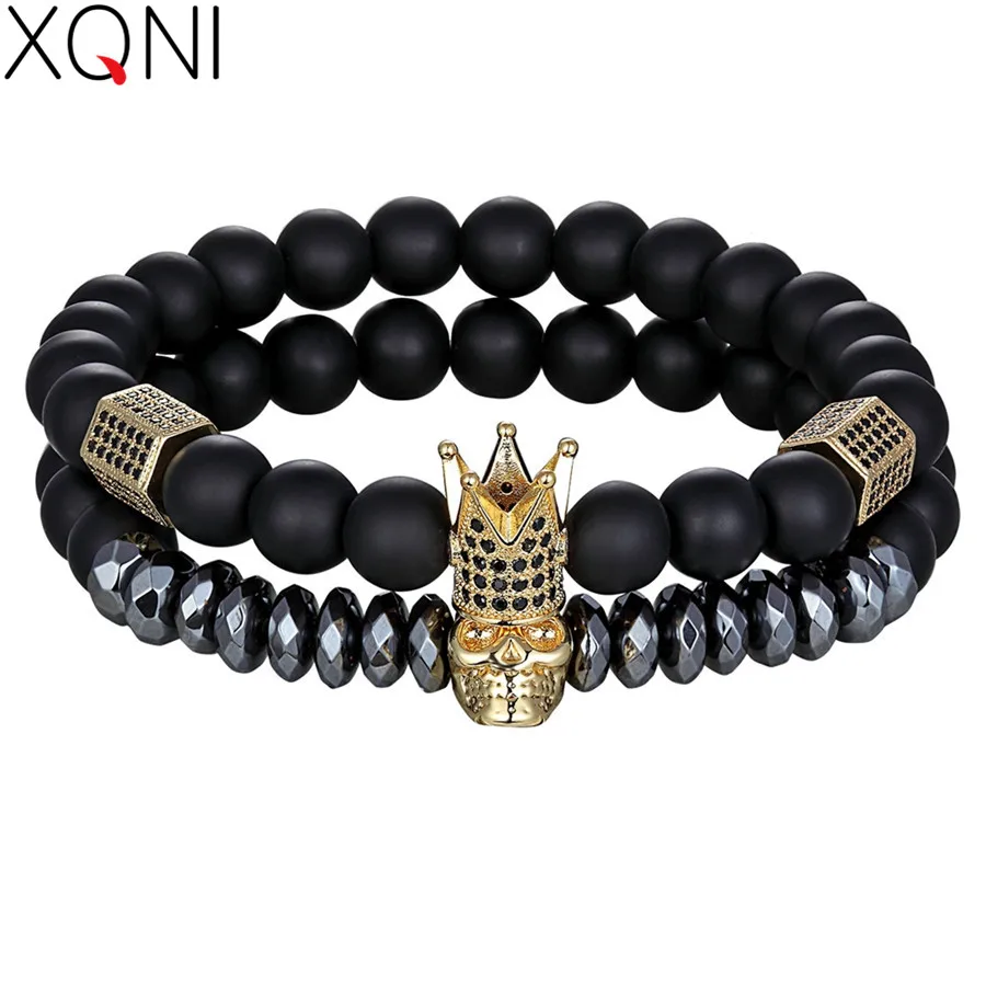 

XQNI New Skeleton & Crown Combination Accessories Hand Jewelry 17-20cm Adjustable Fashion Beads Bracelet For Men Women Bracelets