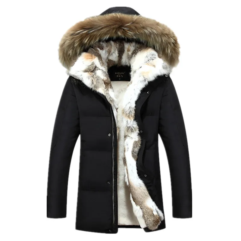 Мужская куртка на утином пуху, зимнее теплое пуховое пальто, роскошный меховой капюшон, шерстяная подкладка, повседневные толстые парки размера плюс 5XL WLF130