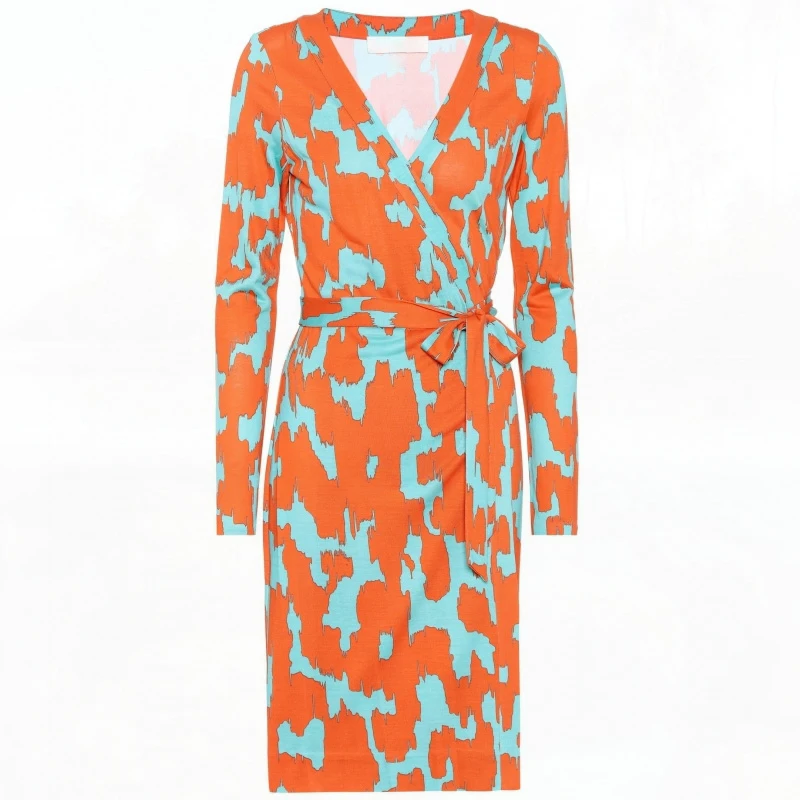 

2019 Summer Wrap Dress Women V-Neck Three Quarter Sleeve Knee Length Multi-color Print Casual Dress