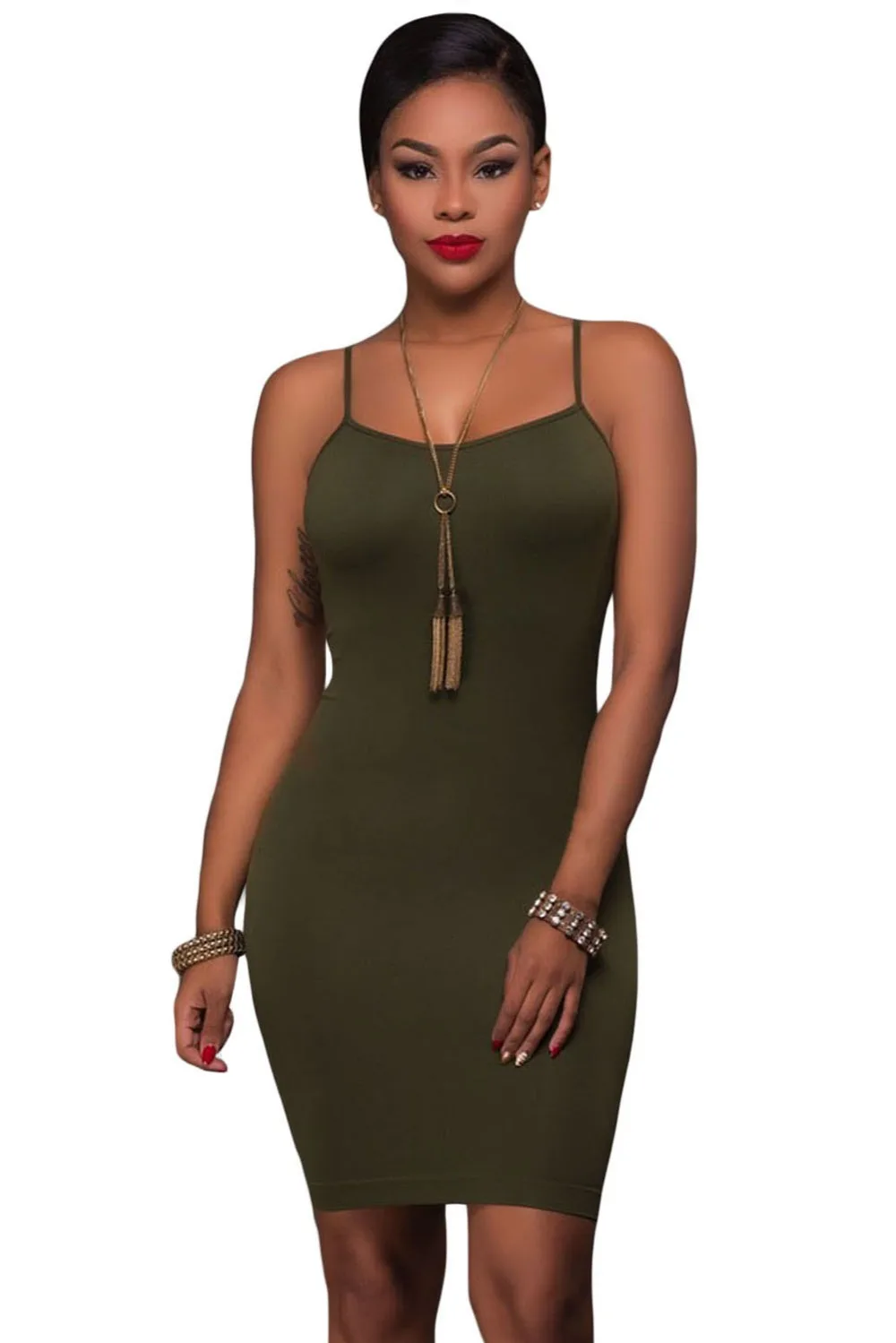 Army-Green-Seamless-Bodycon-Dress-LC22953-9-1
