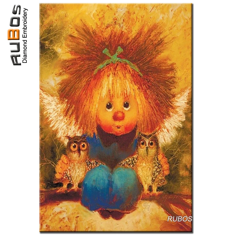 RUBOS cartoon angel two owl DIY 5D picture of rhinestone diamond embroidery diamond painting diamond mosaic needlework kids kits (1)