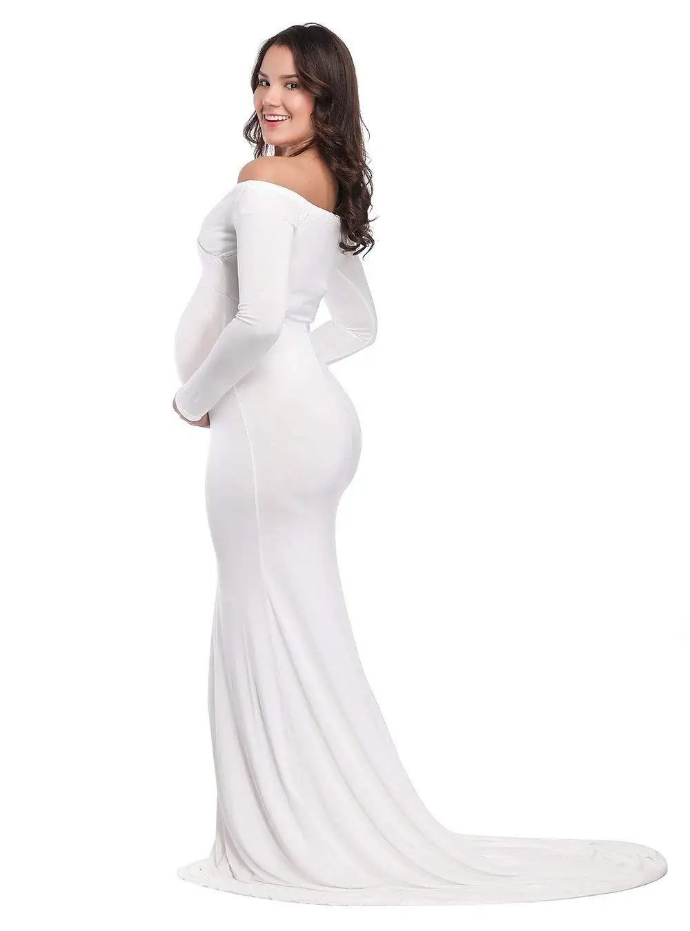 2018 Cotton Maternity Photography Props Maternity Gown Dress Off Shoulder Sexy Women Pregnancy Maxi Dresses For Photo Shooting (11)