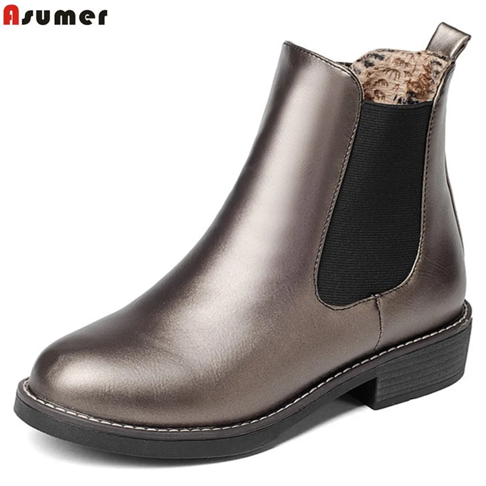 Goede Asumer mode herfst winter nieuwe komen vrouwen laarzen zwart wit Gun kleur dames laarzen vierkante hak enkellaarsjes big size 34 43