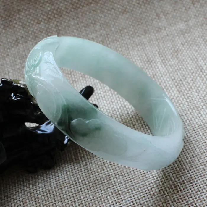 

5749 Chinese Hand-carved Emerald Green stoneite stone Gems Bracelet Bangle 57mm