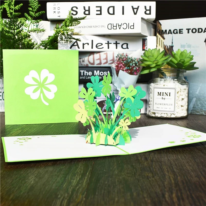 10 упаковок 3D четырехлистный клевер всплывающие карты цветы подарок на день рождения на годовщину открытки для жены с конвертом поздравительные открытки