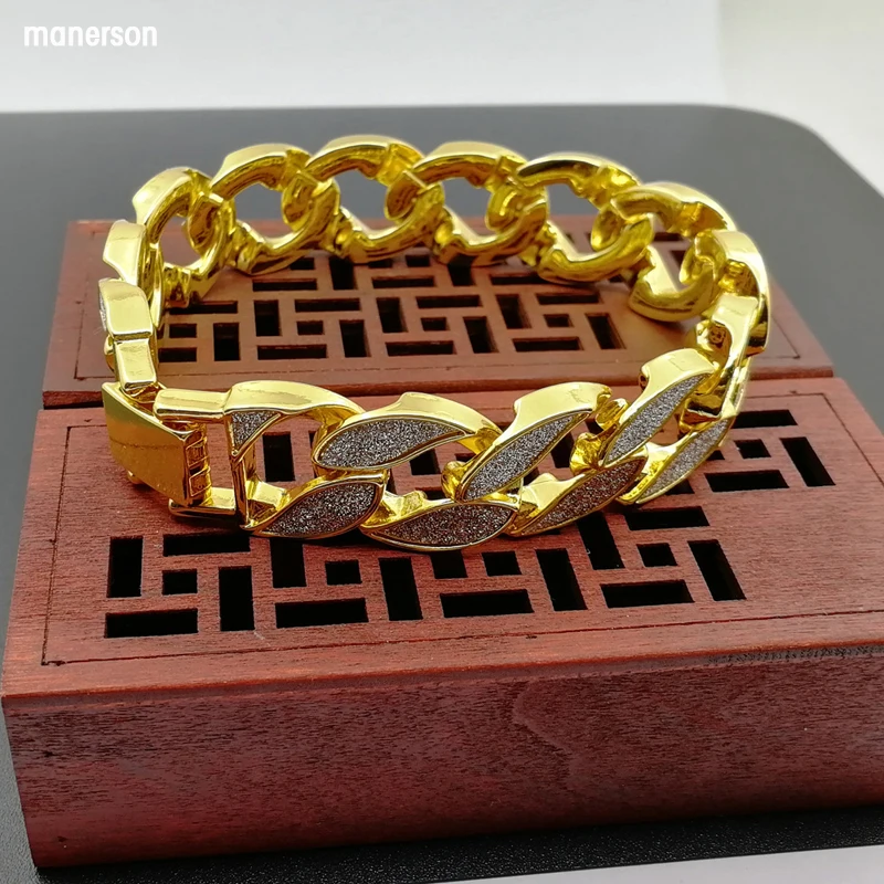 

Manerson Men Bling Fashion Bracelets Unisex Bangles Gold Silver Sticker Miami Cuban Link Hip Hop rock Chain Bracelet