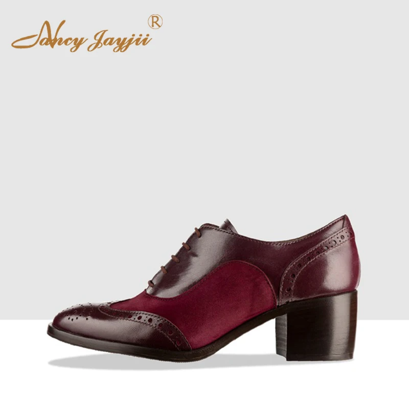 

Plus Size 11 15 Burgundy Spring Autumn Oxfords Woman Low Chunky Heels Round Toe Brogue Shoes Lace Up For Female Footwear Fashion