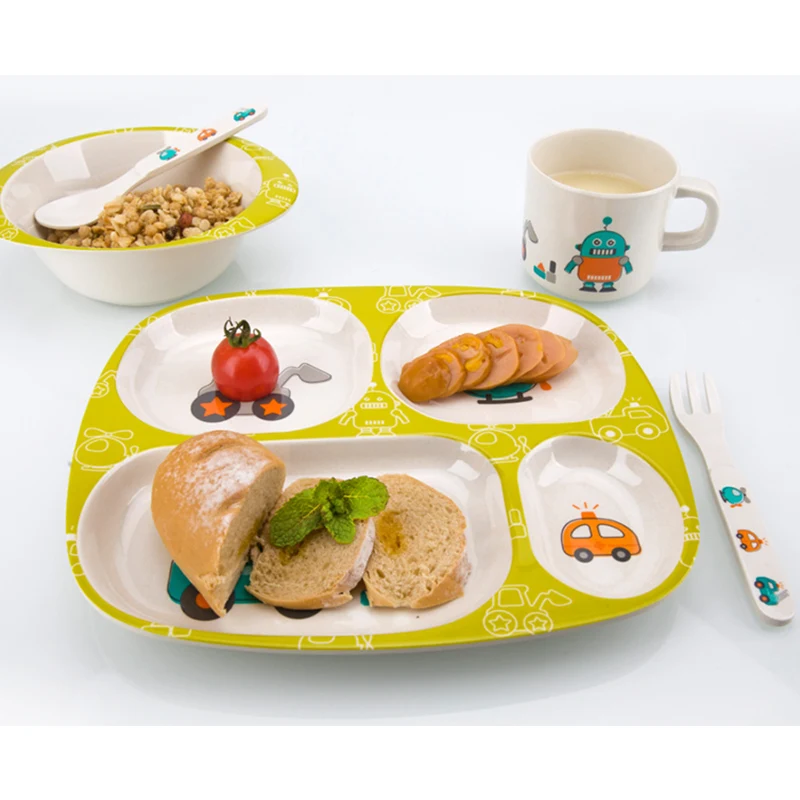 Bamboo Fiber Children Tableware Baby Dishes Kids Dinnerware Plate Bowl Cup Fork Spoon Baby Feeding Set For Toddlers Dishes Plate (2)