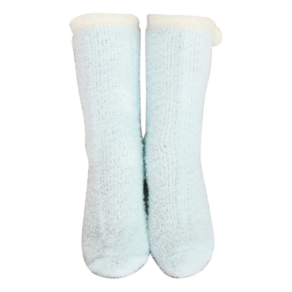 Light blue JAYCOSIN, одежда, длинные носки, женские зимние теплые носки для сна, толстые махровые носки для девочек, одноцветные носки-тапочки из кораллового флиса - Цвет: Light blue
