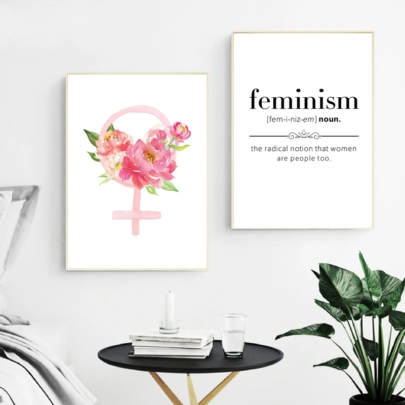 Феминистская девушка сила вдохновляющая Цитата холст художественные принты и плакат цветочный феминизм женский знак Искусство Живопись девушки декор комнаты