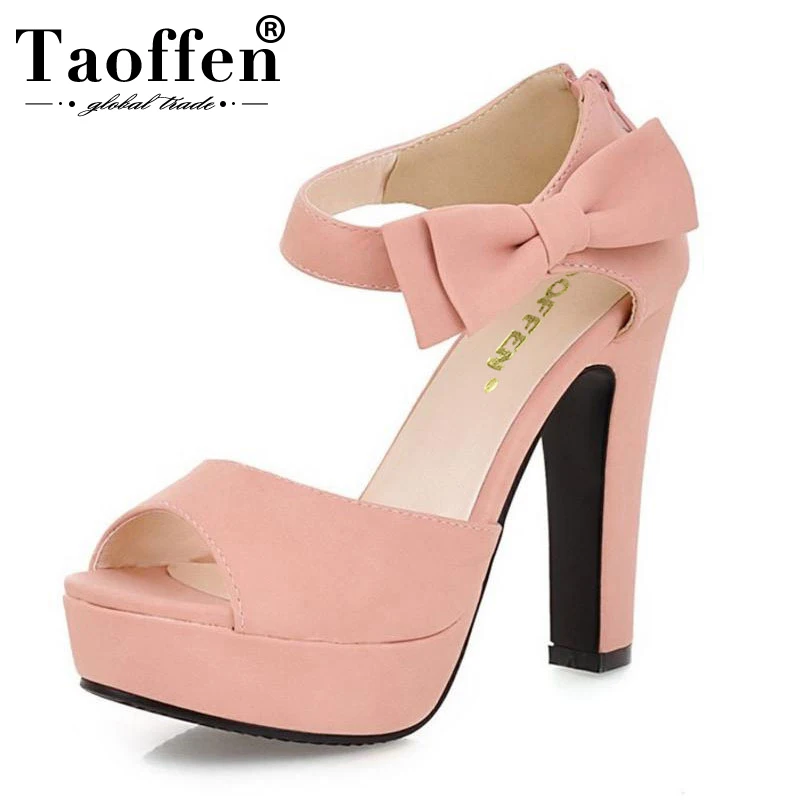 preço Tamanho 31 43 TAOFFEN New Verão Peep Toe com Tira No Tornozelo Doce de Laranja Grossas Sandálias de Salto Alto Plataforma Senhora Mulheres sapatos