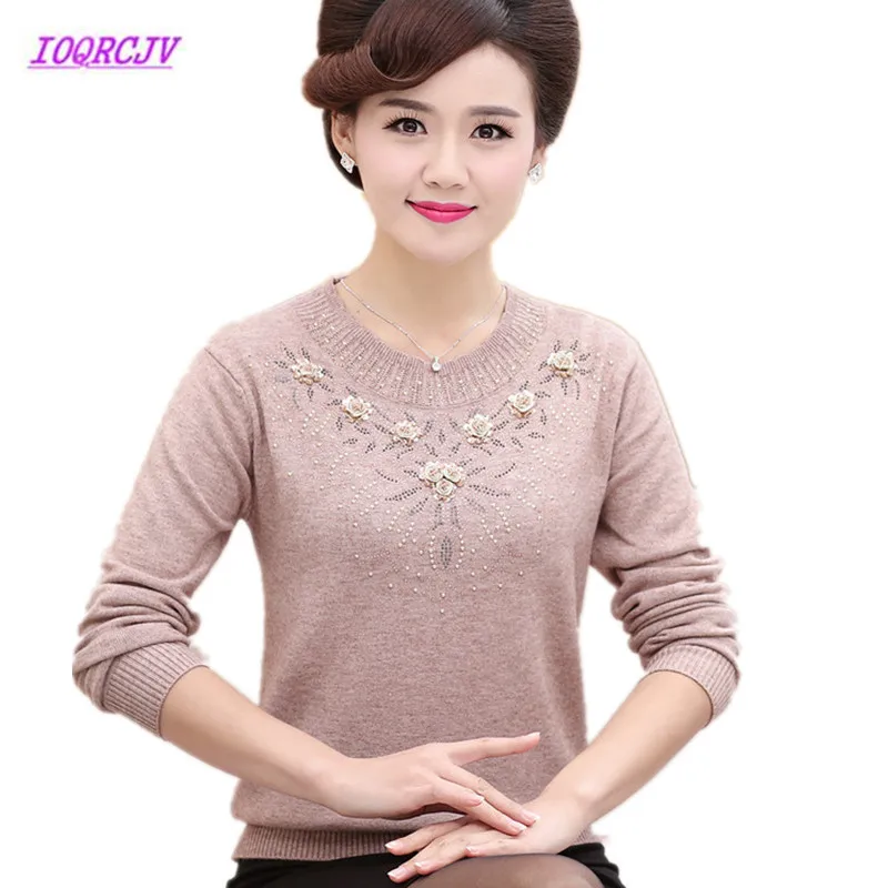 Online Suéteres de invierno para mujeres de mediana edad jerseys de talla grande 4XL grueso cálido de fondo cuello redondo suéter de lana madre vestido tapas W105