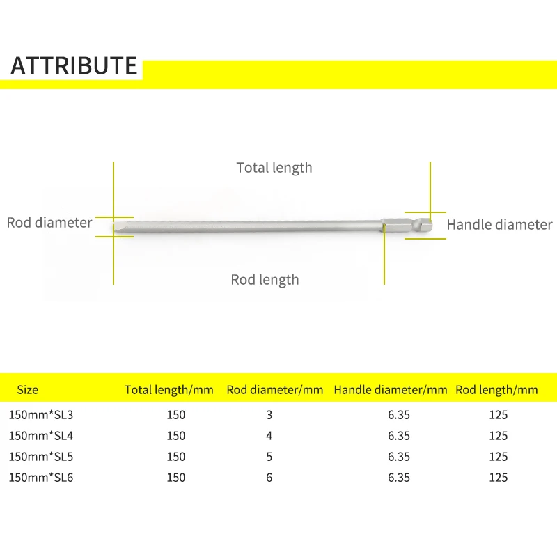 150 мм Длина 1/" набор магнитных отверток 3,0-6,0 мм плоская головка S2 наконечник с прорезью отвертки биты
