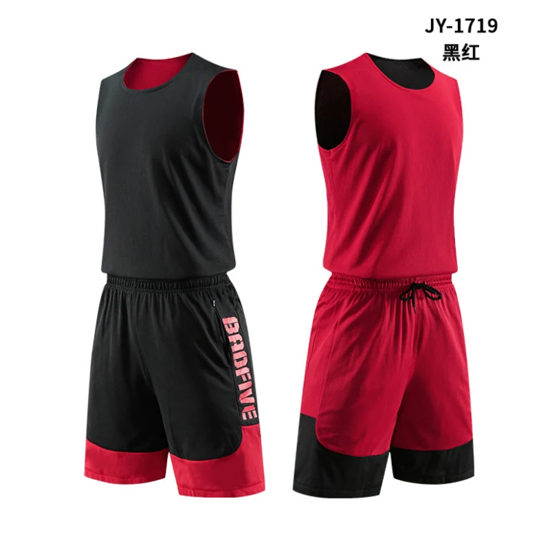 

2019 Basketball Uniforms Men Reversible Basketball Jersey Sets Double-sided Vest And Shorts Customized Training Sports Clothes