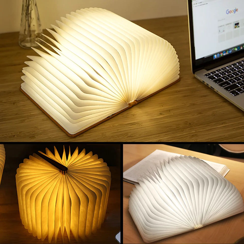 

Book Shape Desk Lamp Nightlight LED Foldable Waterproof Wooden USB Rechargeable Table Light Booklight for Reading