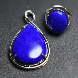 Fine Jewelry Настоящее стерлингового серебра 925 S925 естественный голубой лазурит камней драгоценных камней Женский комплект ювелирных изделий