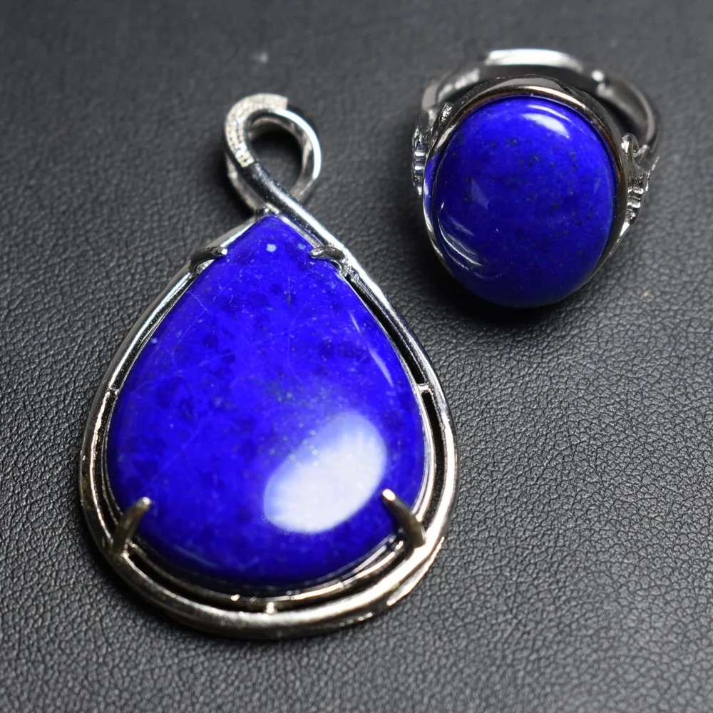 Fine Jewelry Real 925 Sterling Silver S925 Natural Blue Lapis Stones