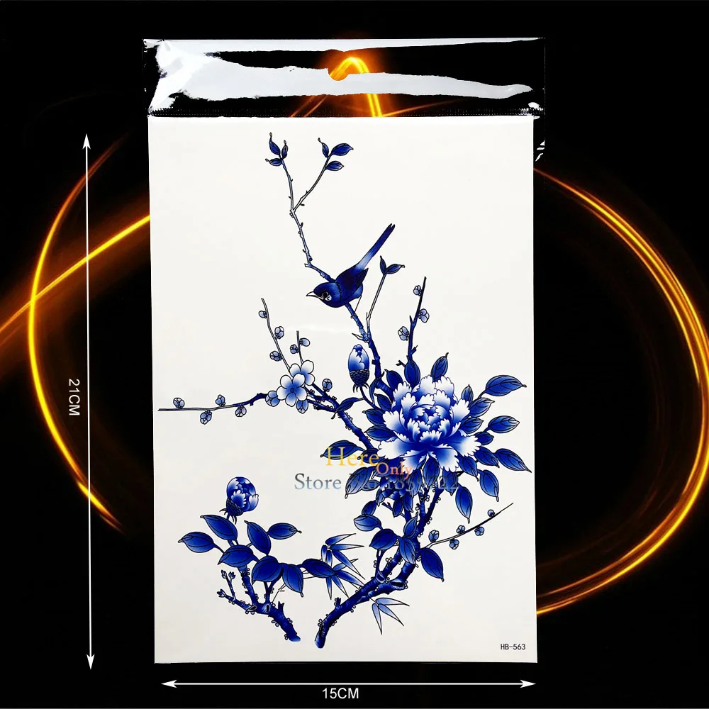 079 1 Pc Sexy Encre De Chine Peinture Tatouage étanche Bleu Pivoine Oriole Fleur Bras Décalcomanies Temporaire Tatouage Autocollant Mural Hhb563 In