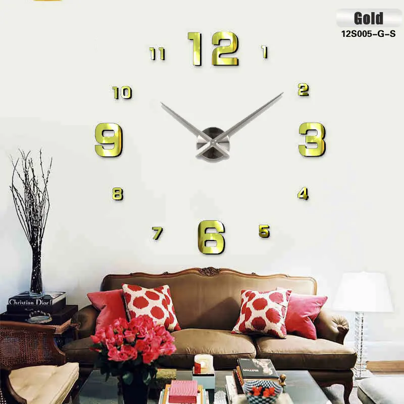 Модные 3D большие размеры настенные часы зеркальные наклейки DIY настенные часы украшение дома большие настенные часы meetting room - Цвет: Gold Silver center