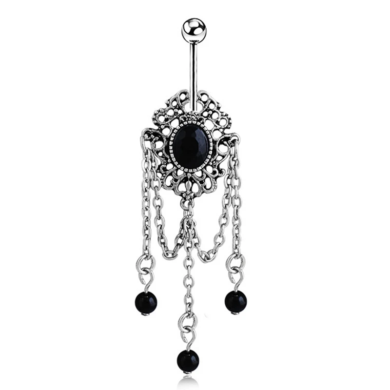 

New Women's black Tassels Dangle Barbell Body Piercing Belly Navel Bar Ring for women