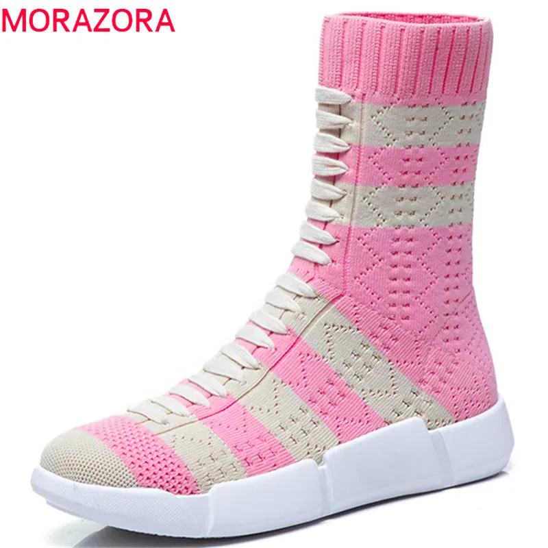 MORAZORA/2019 г. Новое поступление ботильоны для женщин Модные осенние ботинки