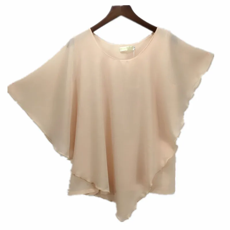 Plus Size - 16 Color Plus Size Ladies Chiffon Blouses Batwing Sleeve Tops Shirts Women Asymmetric Shirts (Us 6-24W)