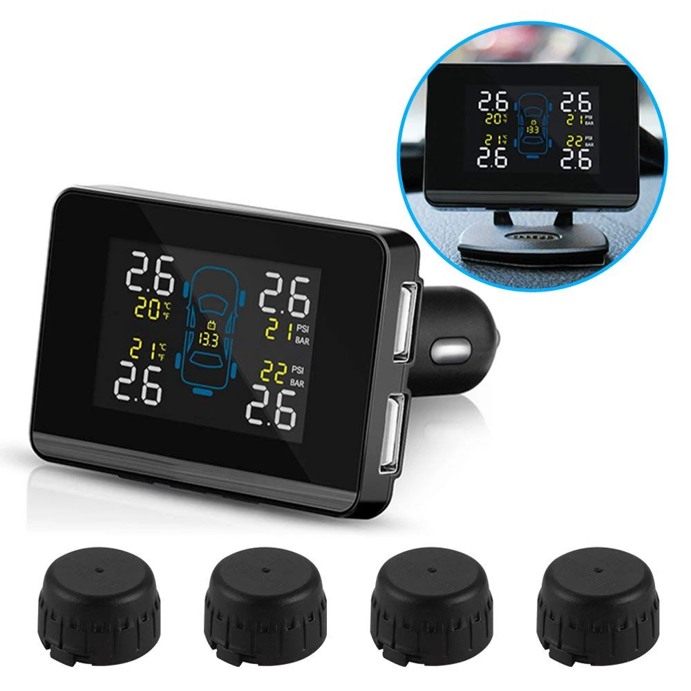 

12V Car Tyre Pressure Temperature Monitoring System Monitor Alarm , Wireless LED Display + 4 External Sensor Tire Pressure DY234