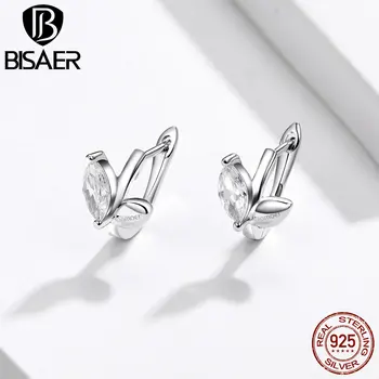 

BISAER Tree Leaves 925 Sterling Silver Family Tree Leaf Female Small Stud Earrings for Women Sterling Silver Jewelry EFE130