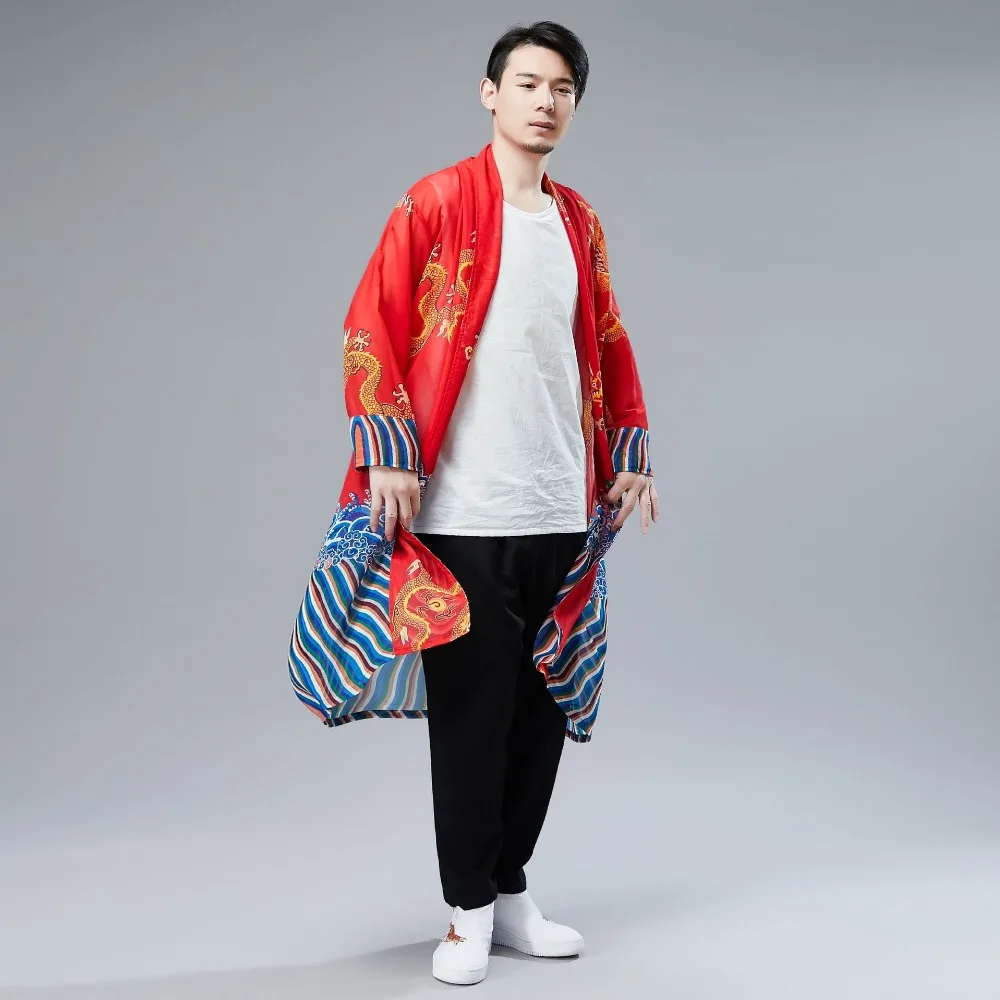 LZJN 2019 Japanese Kimono Cardigan Men Dragon Pattern Print Long Kimono Cardigan Men Thin Mens Kimono Cardigan Jacket Coat  (28)
