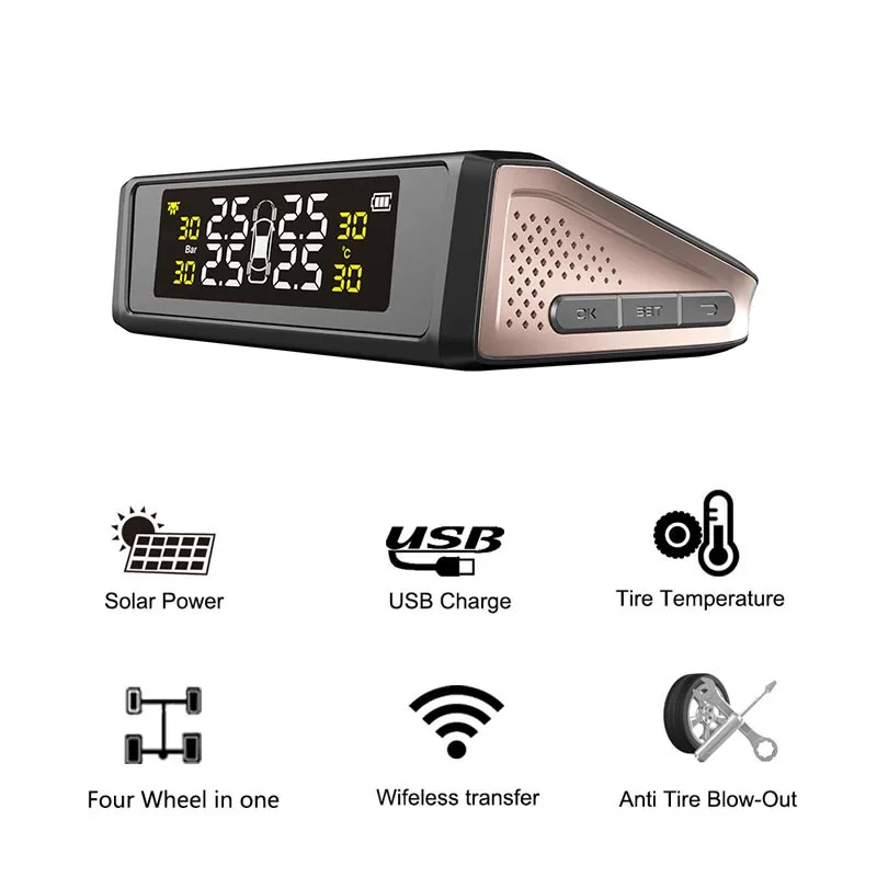 QUIDUX TPMS автомобильный детектор давления в шинах сенсор система мониторинга цифровой ЖК-дисплей Автоматическая охранная сигнализация для автомобильных аксессуаров