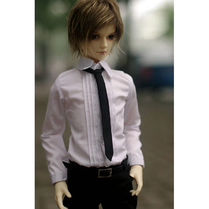 

White Business Organ Shirt Outfits Top Clothing Tie For Male 1/4 1/3 SD17 70cm 17" 24" Tall BJD doll MSD SD DK DZ AOD DD Doll