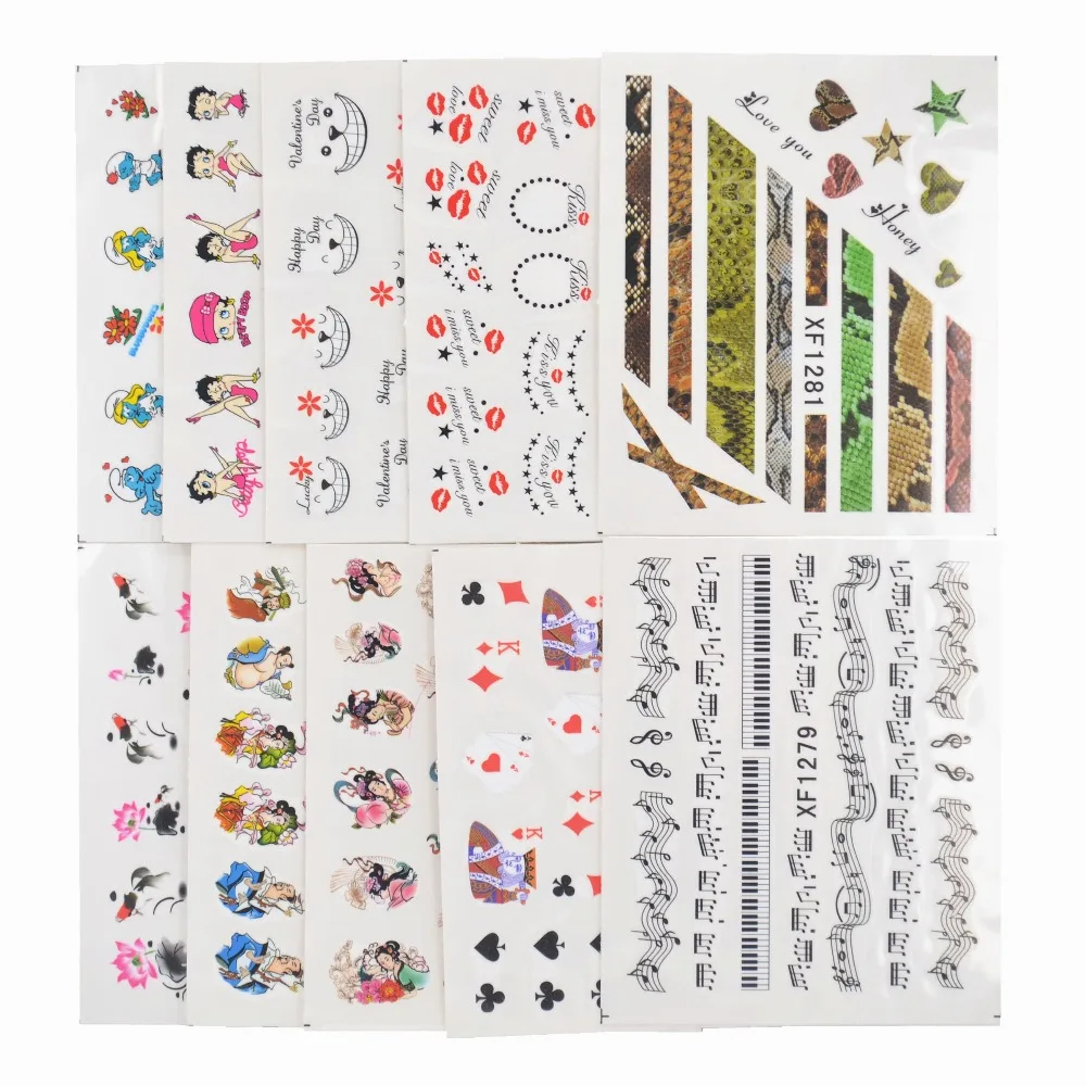 

YZWLE 50 Sheets/Lot Mixed Styles Nails Art Water Transfer Printing Stickers Flower Cat Cartoon Designs Decals For Nails Salon