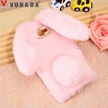 Vonada Plush Case for Huawei Honor V10 6C Pro 6X GR3 GR5 Y3 Y360 Nova 2 Plus Cute 3D Rabbit Ears Fur TPU Diamond Soft Case Cover