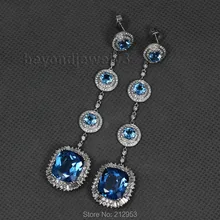 Новые винтажные однотонные 18 К серьги из белого золота с голубым топазом для женщин 750 золотые серьги-Капли Ювелирные изделия с бриллиантами E148A