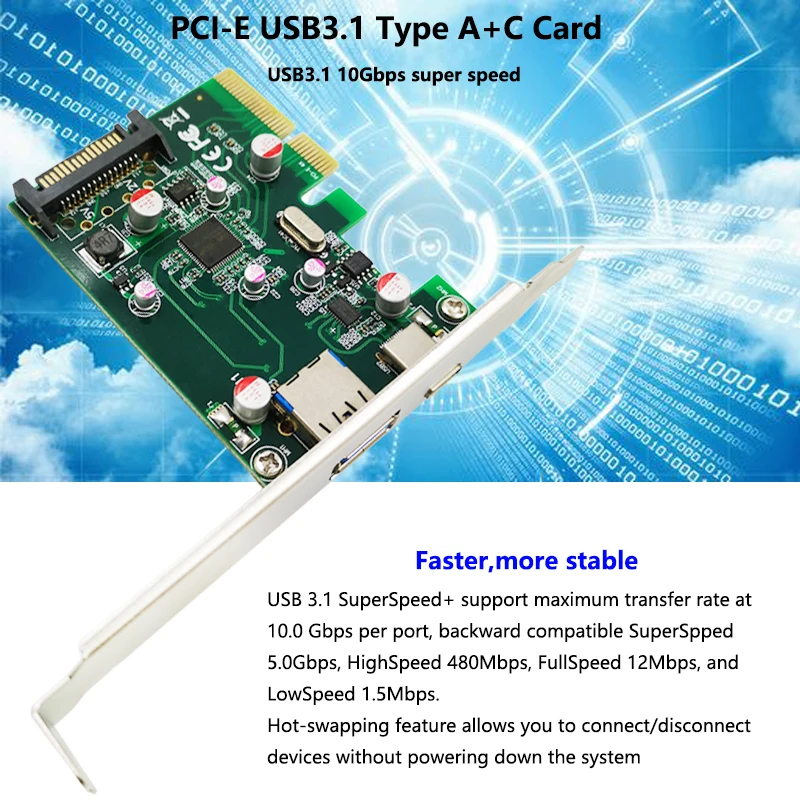 PCI Express (PCIe) x4 хост-адаптер карты-двойной USB3.1 10 Гбит/с одним USB-C и один USB-A