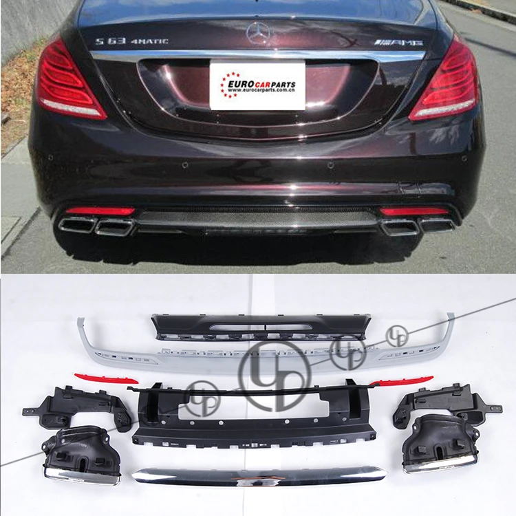 

W222 rear diffuser for S500sport S400 S550 S600 sport facelift to S63/S65 style rear diffuser with 304 stainless tips